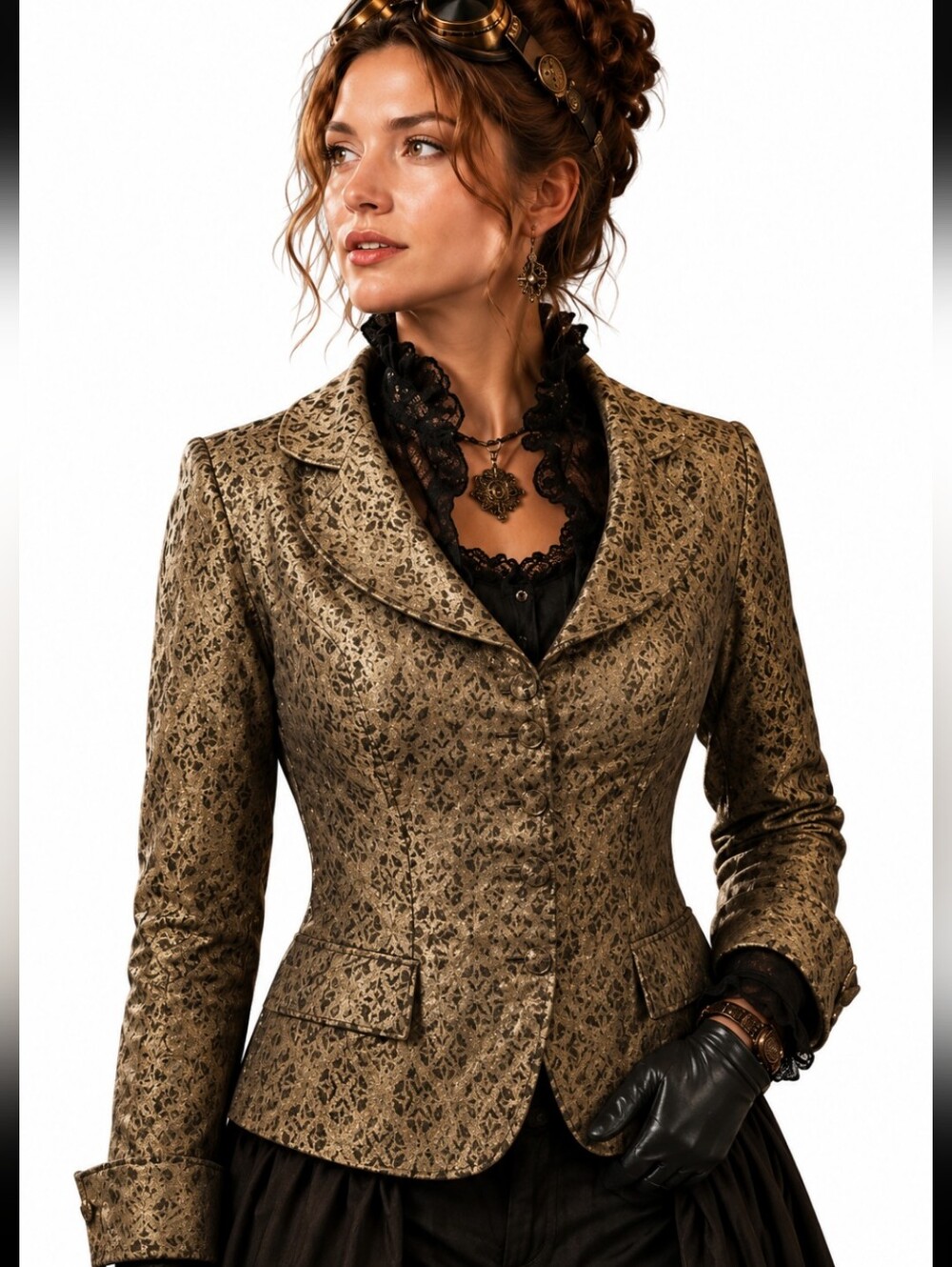 Albert Nipon Designer Bronze Tapestry Bridgerton Steampunk portrait Blazer Sz 14